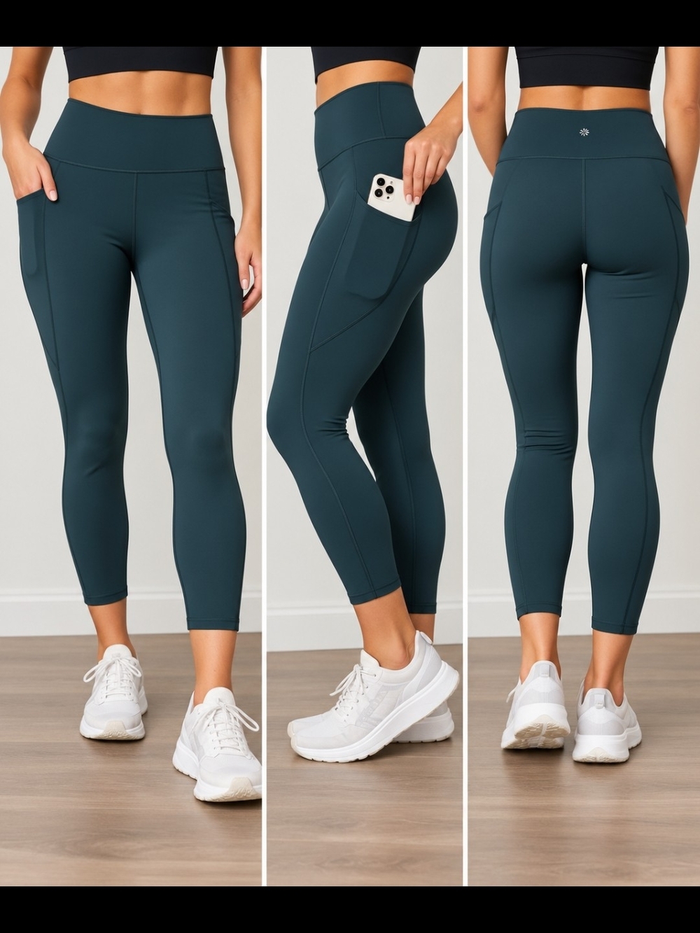 Athleta Teal High-Rise Capri Leggings with Side Pocket. Green